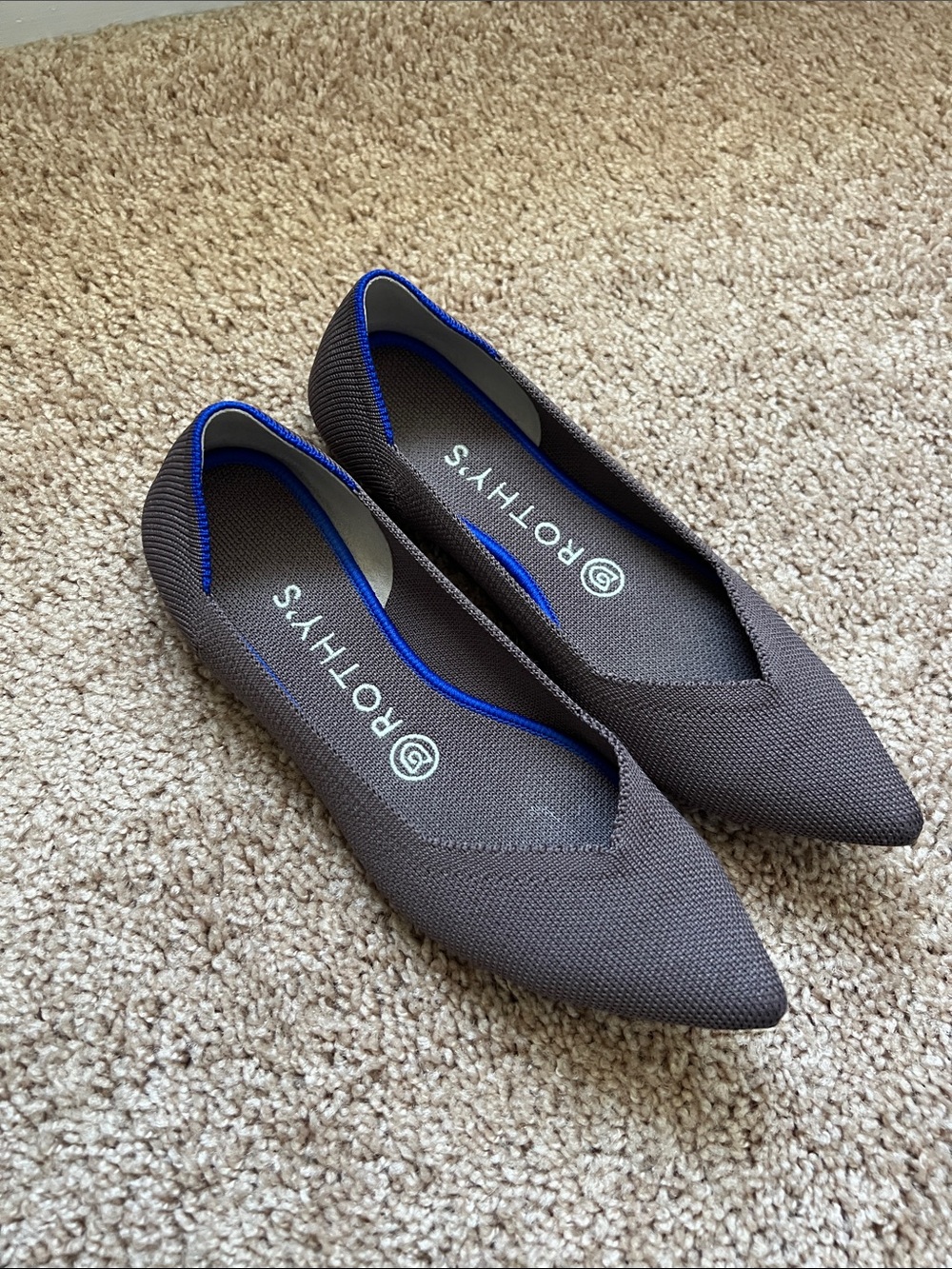 Rothy's Women's Pointed Slip-On Flats in Purple with Blue Trim